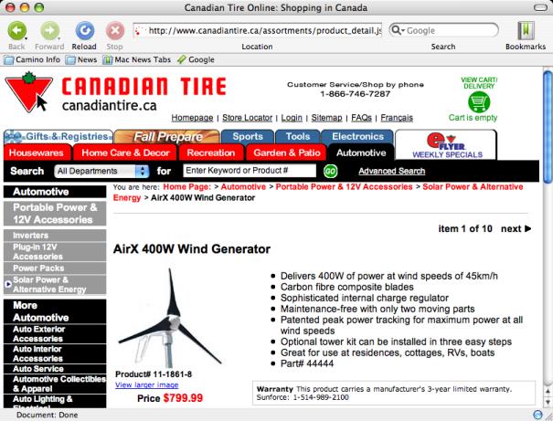wind turbine, canadian tire