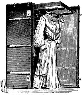 portmanteau with dress coming out on a rail, ghostlike
