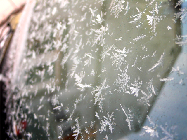 ice crystals on the car windscreen