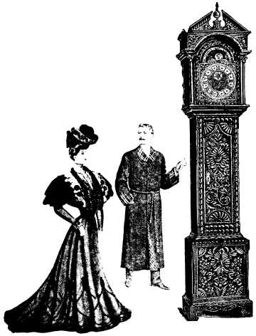woman, man in smoking jacket and clock at 3:48 montage