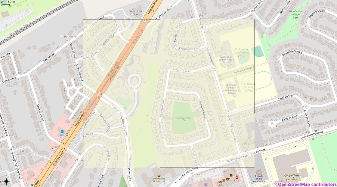 TPS tweet image of Rowatson Park, Scarborough overlaid on OSM tiles in QGIS