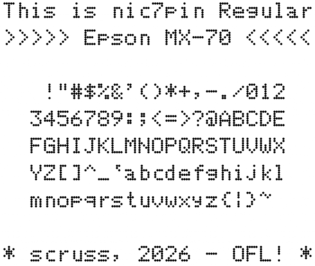Fixed width dot matrix font sample